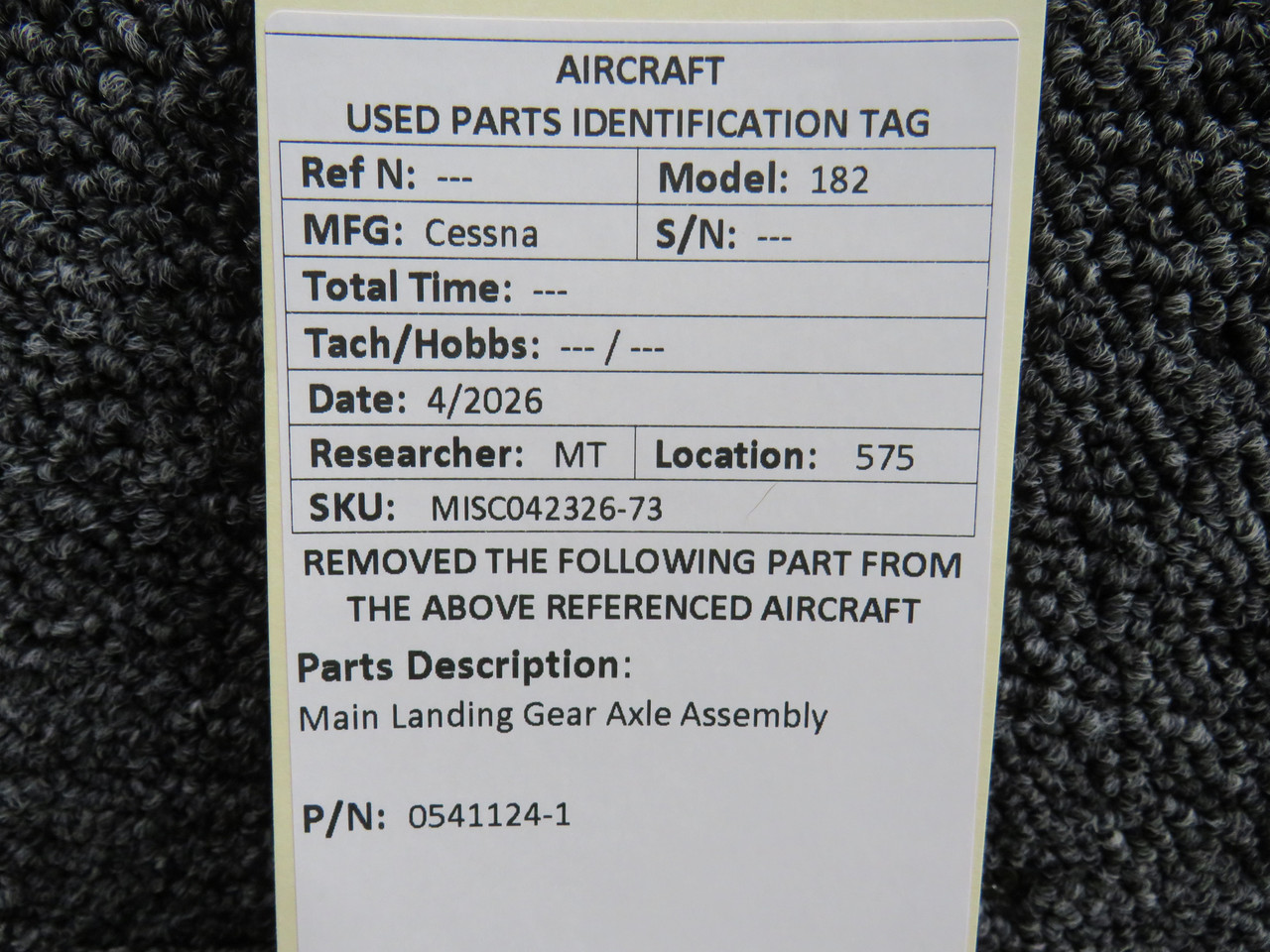 0541124-1 Cessna Main Landing Gear Axle Assembly For Sale
