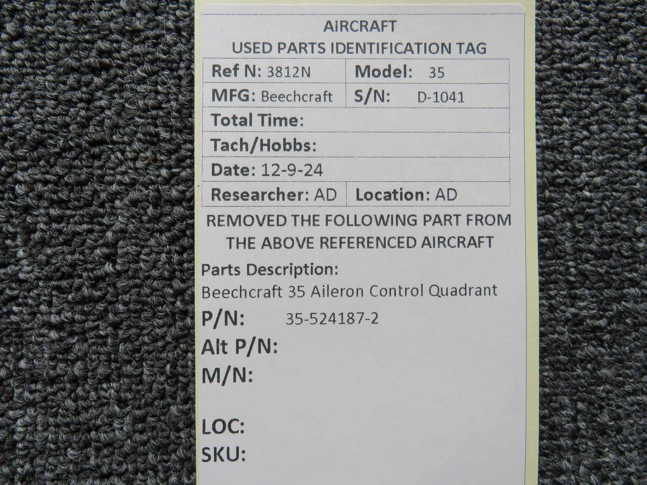 35-524187-2 Beechcraft 35 Aileron Control Quadrant For Sale