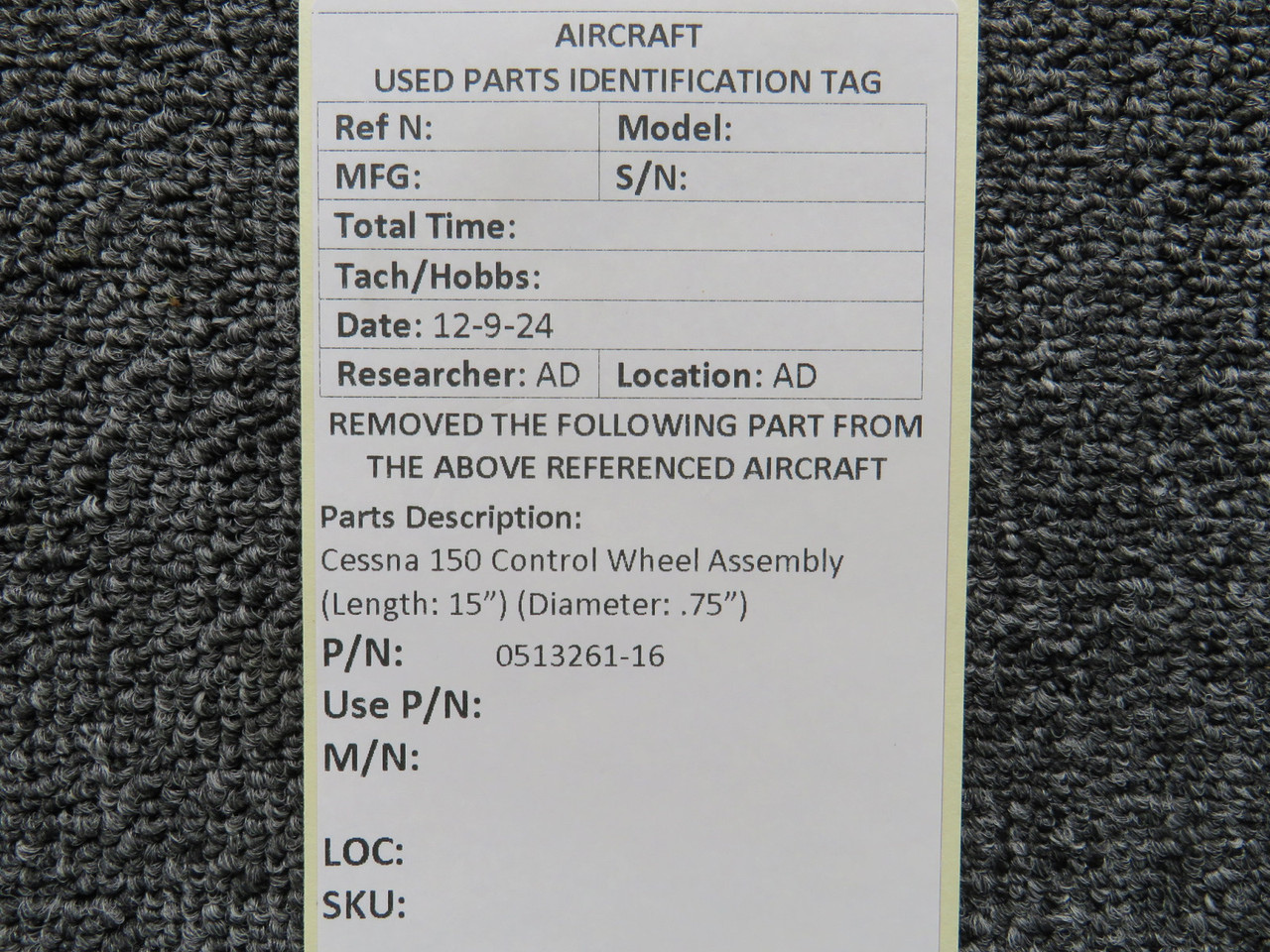0513261-16 Cessna 150 Control Wheel Assembly (Length: 15
