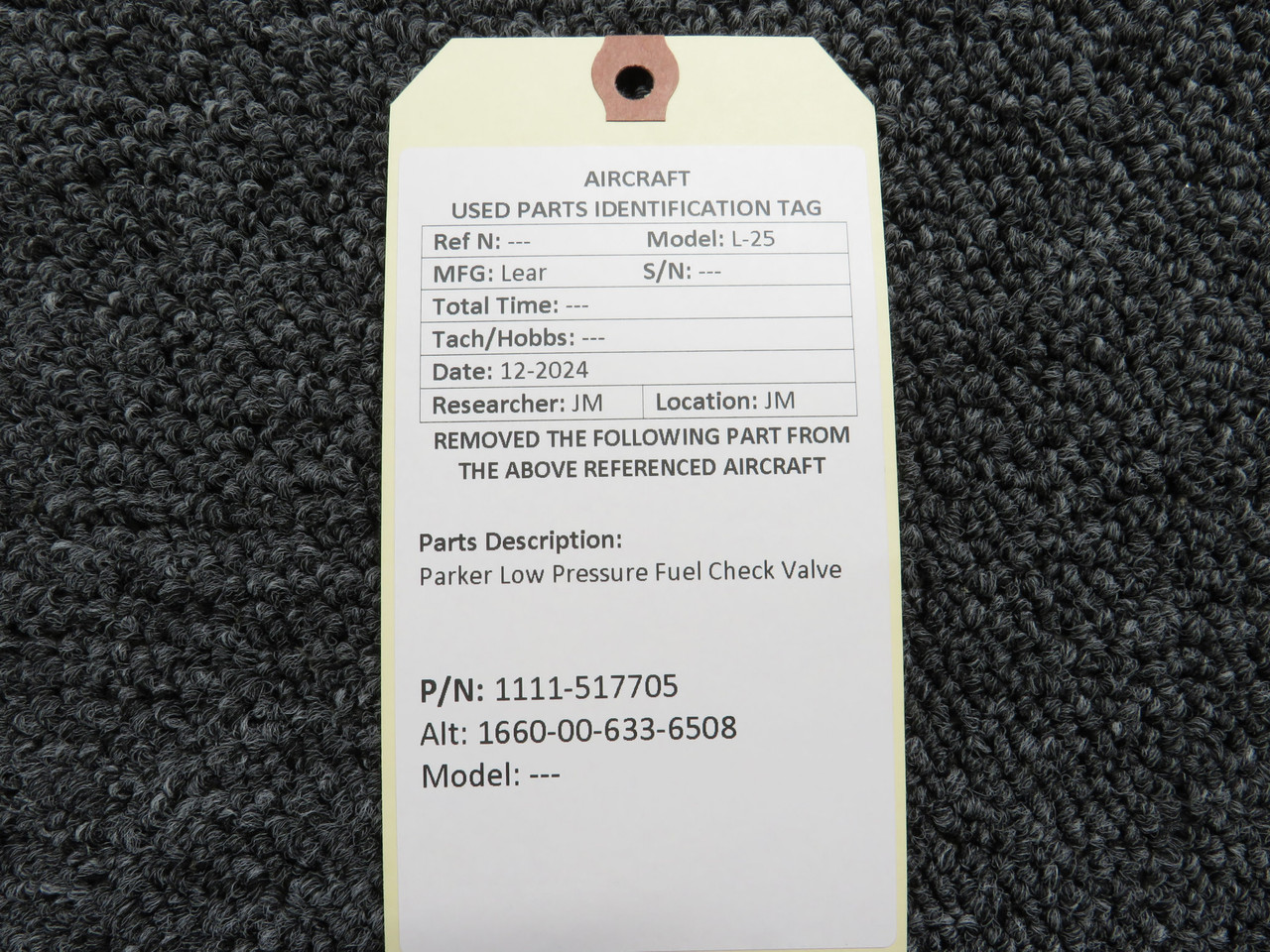 1111-517705 (Alt: 1660-00-633-6508) Parker Low Pressure Fuel Check