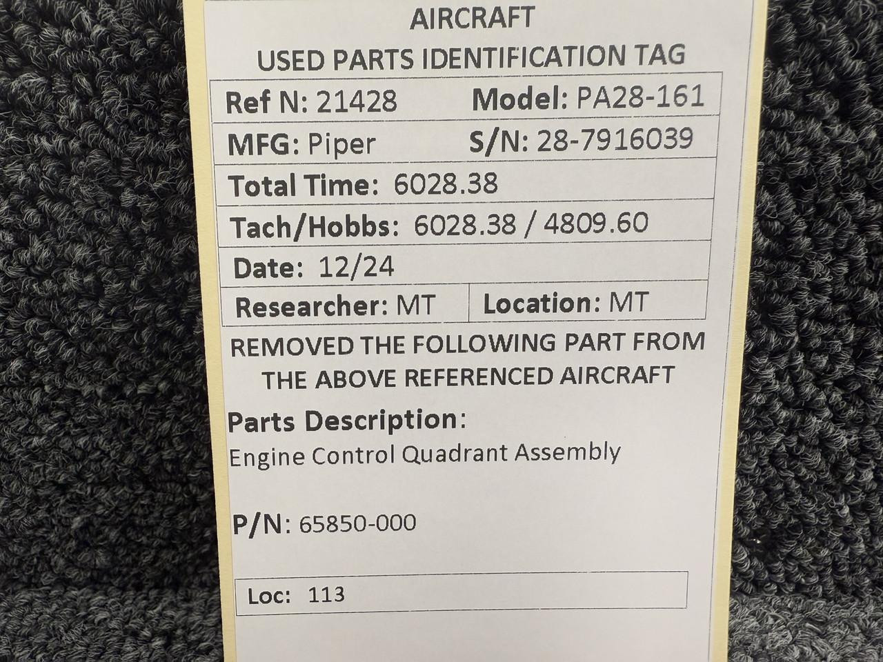 65850-000 Piper PA28-161 Engine Control Quadrant Assembly For Sale