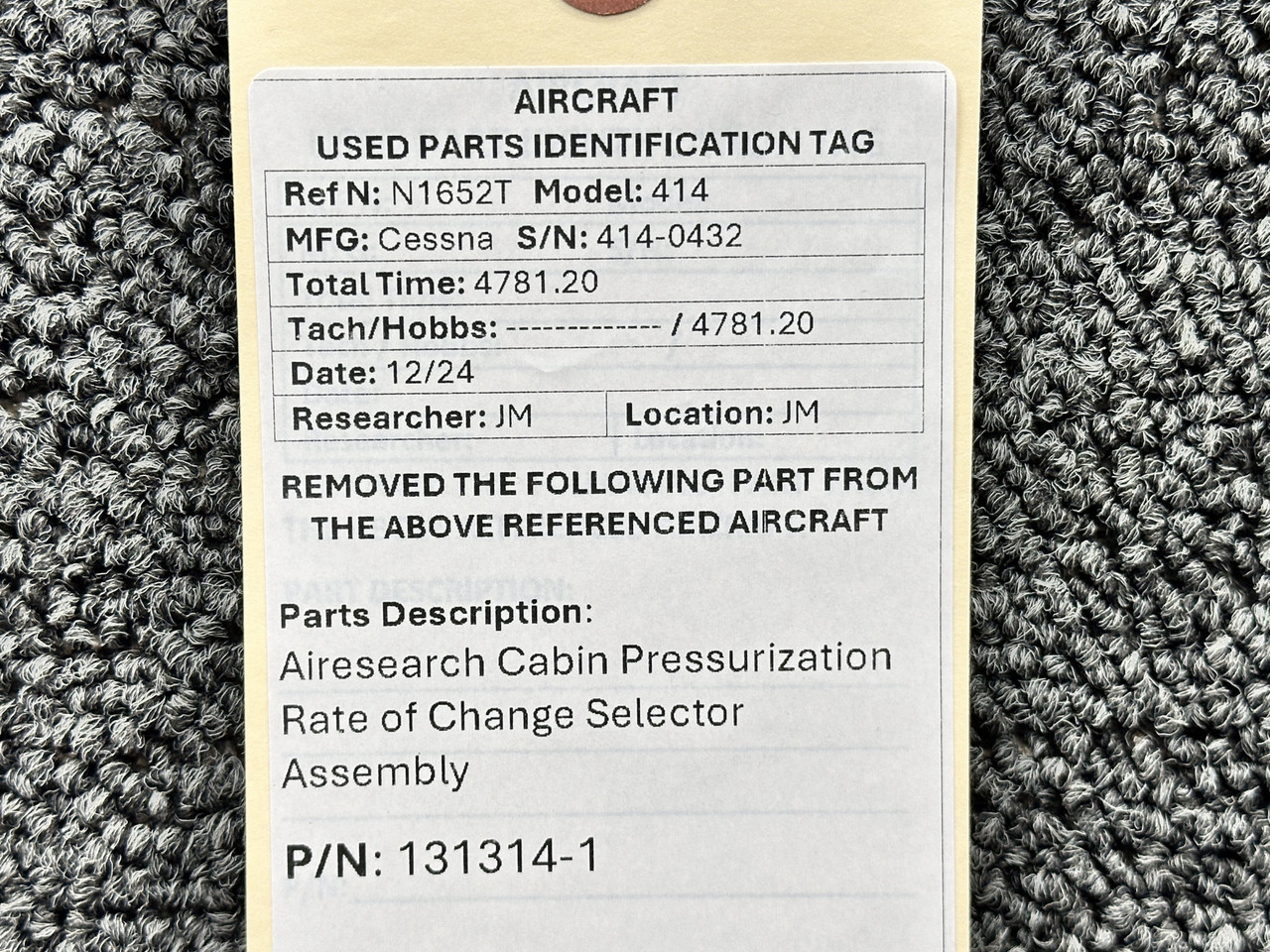 131314-1 Airesearch Cabin Pressurization Rate of Change Selector ...