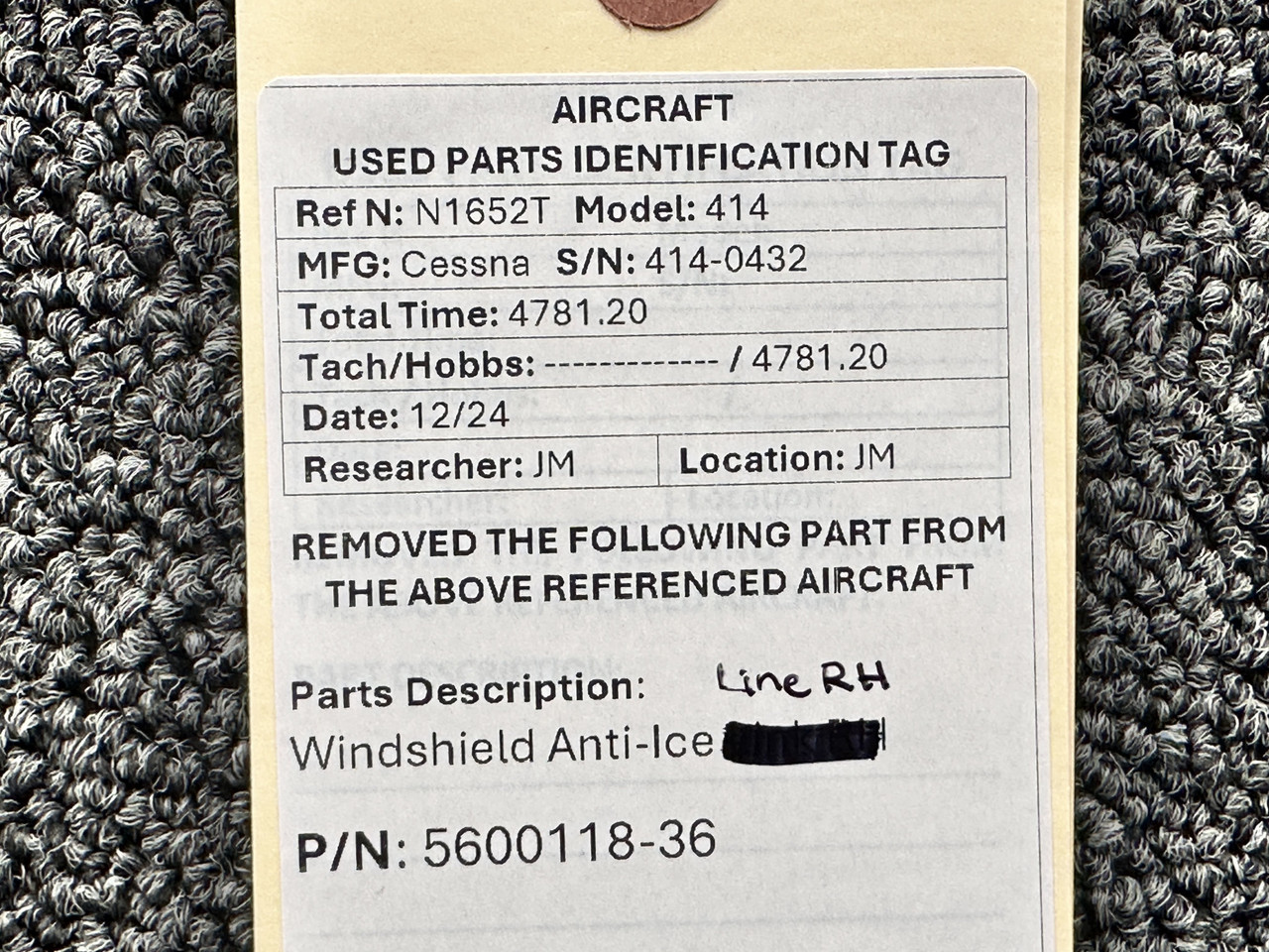 5600118-36 Cessna 414 Right Hand Windshield Anti-Ice Line
