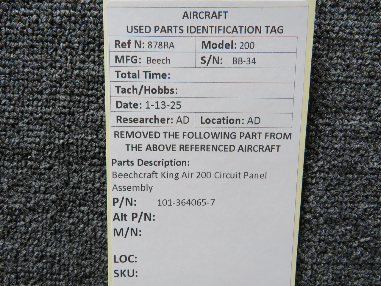101-364065-7 Beechcraft KA-200 Circuit Panel