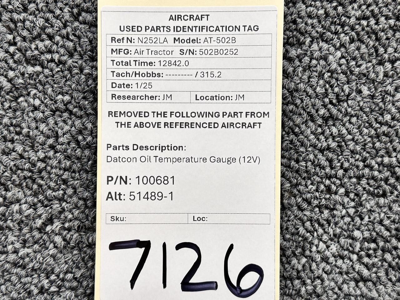 100681 (Alt PN: 51489-1) Air Tractor AT-502B Datcon Oil