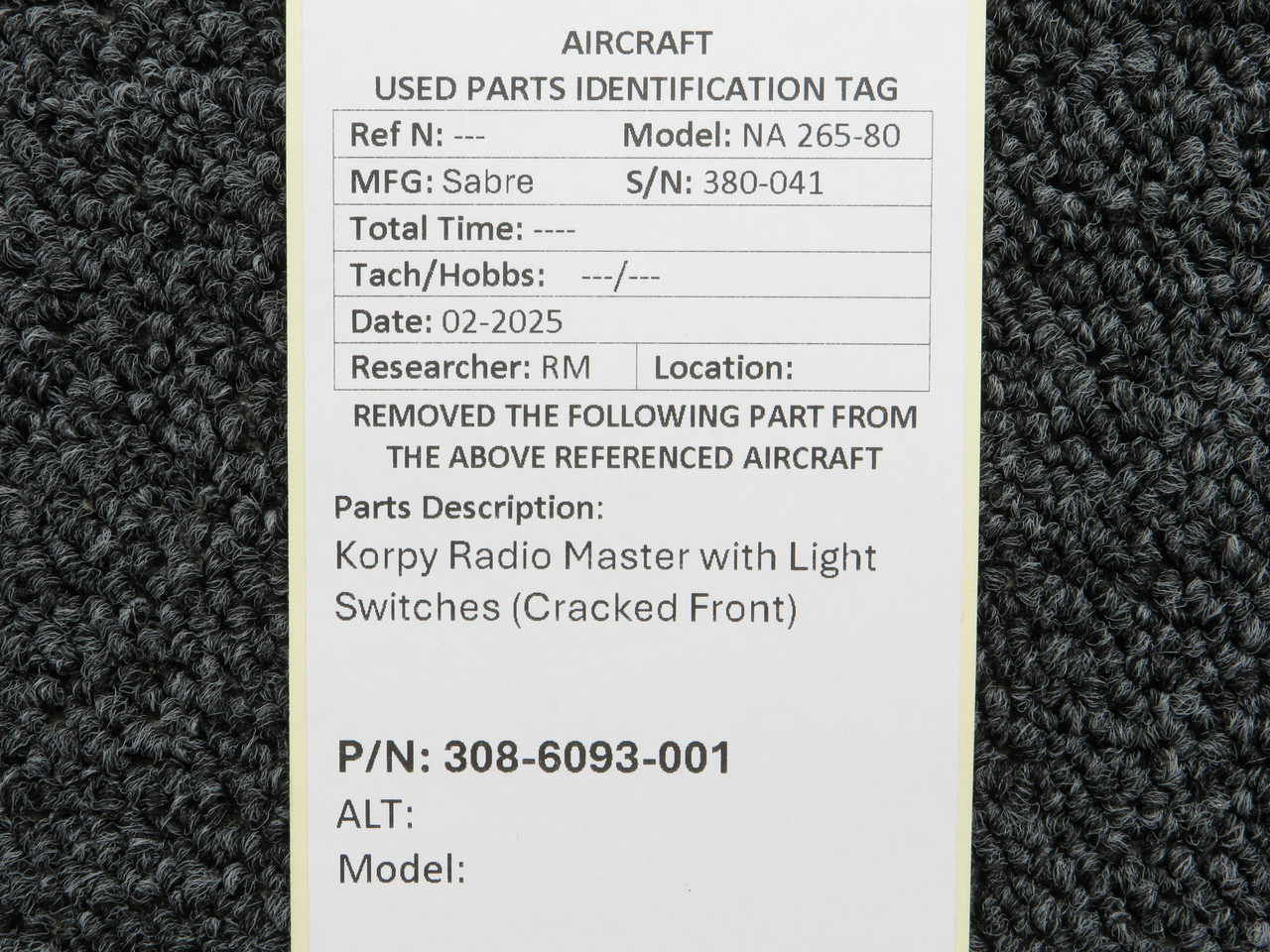 308-6093-001 Korpy Radio Master and Light Switches, Cracked Front