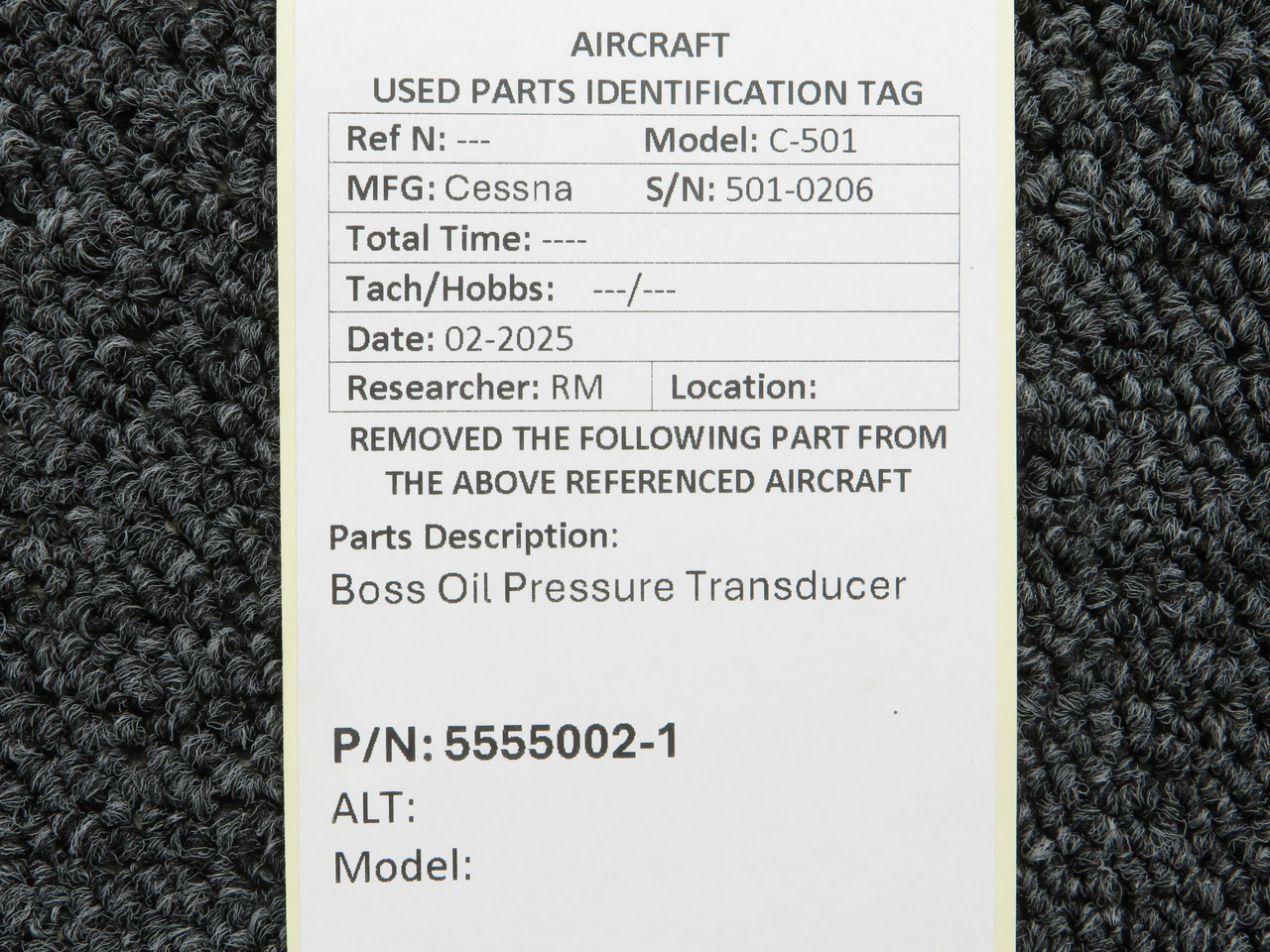 5555002-1 Cessna C-501 Boss Oil Pressure Transducer Fitting