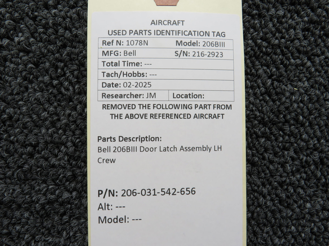 206-031-542-656 Bell 206BIII Door Latch Assembly Left Hand Crew