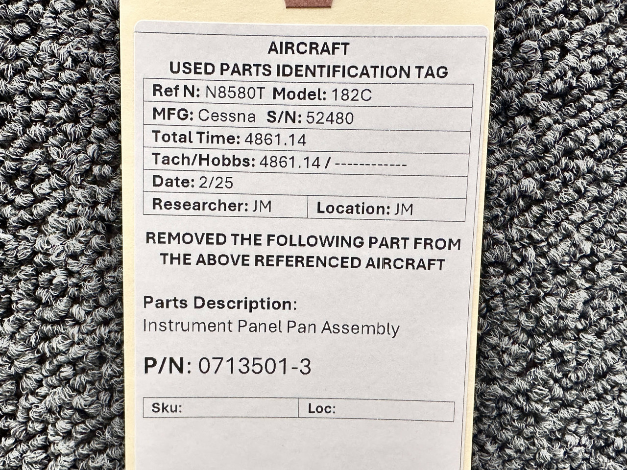 0713501-3 Cessna 182C Instrument Panel Pan Unit