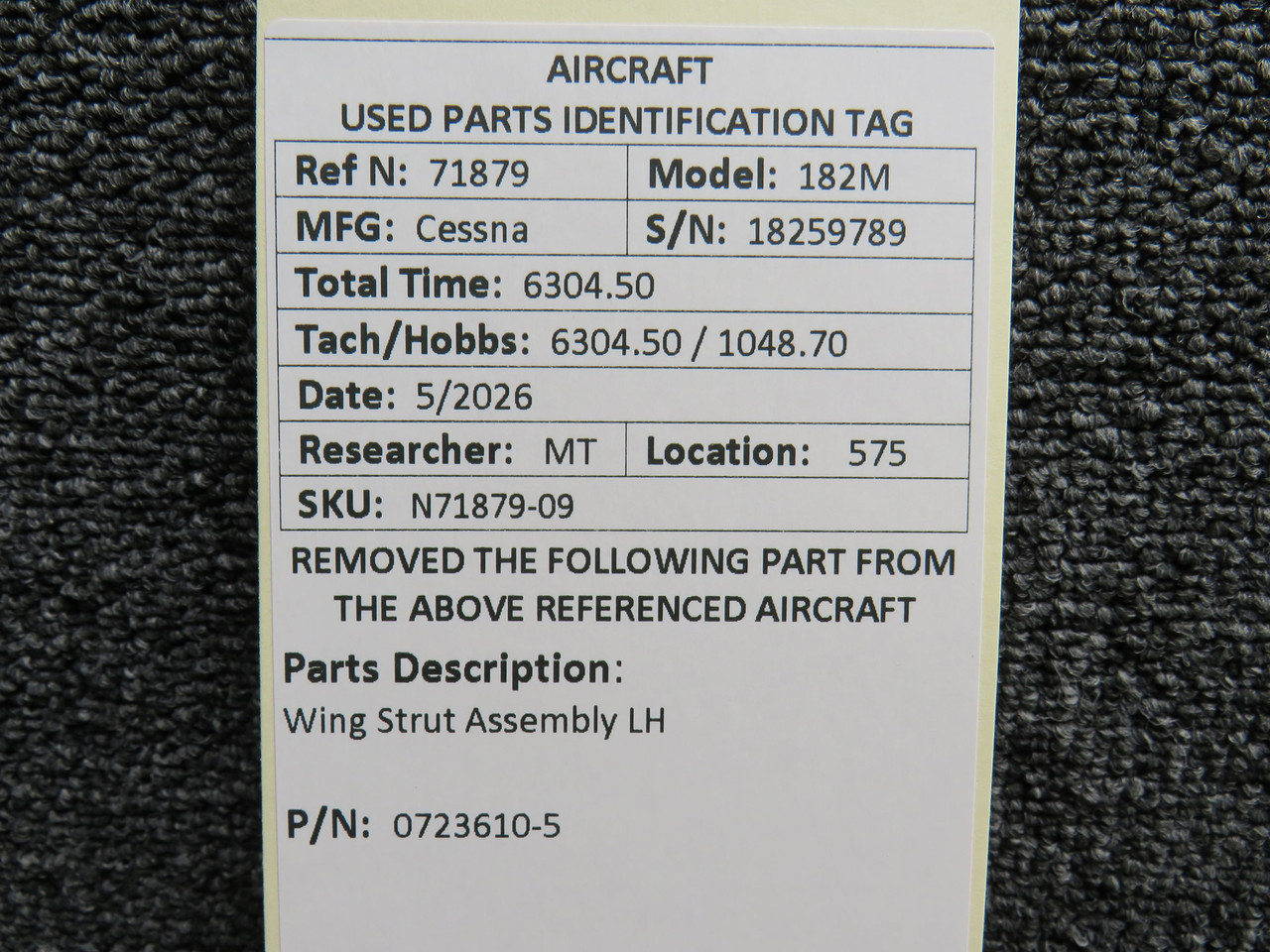 0723610-5 Cessna 182M Left Hand Wing Strut Assembly