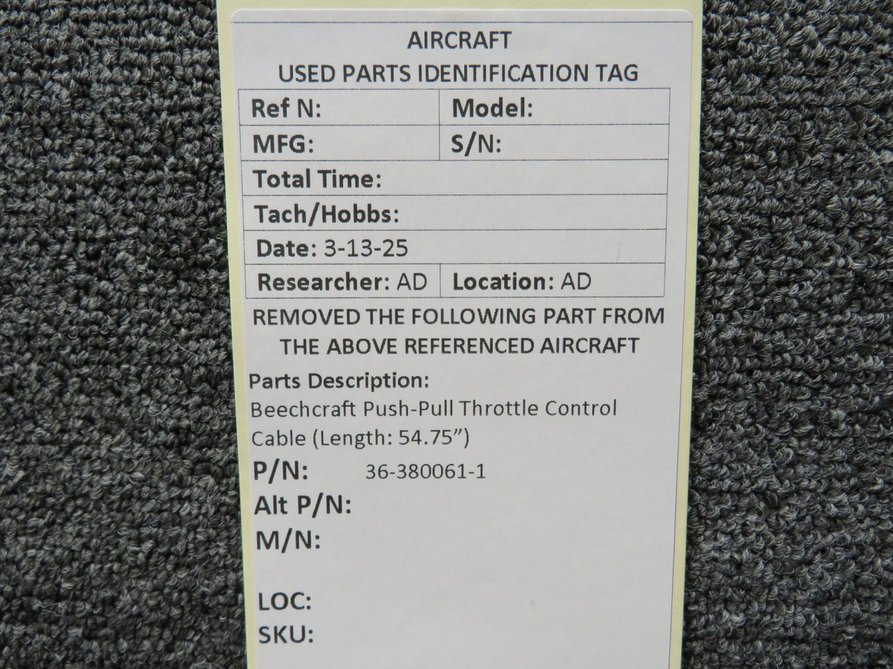 36-380061-1 Beechcraft Push-Pull Throttle Control Cable (Length