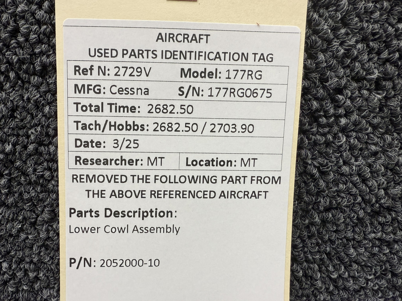 2052000-10 Cessna 177RG Lower Cowl Assembly For Sale