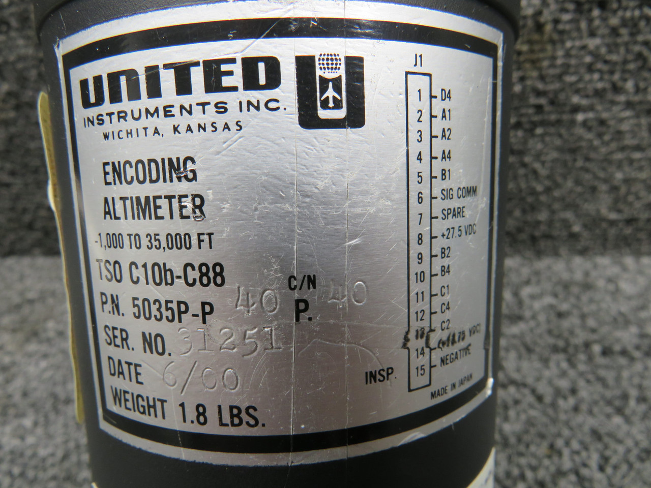 5035P-P40 United Instruments Encoding Altimeter Indicator, 14-28 Volts