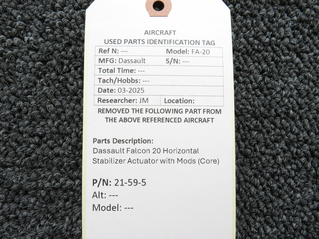 21-59-5 Dassault Falcon 20 Horizontal Stabilizer Actuator Modified