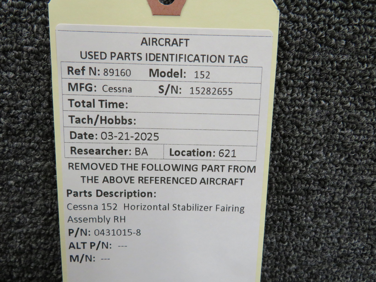 0431015-8 Cessna 152 Horizontal Stabilizer Fairing Assembly RH For