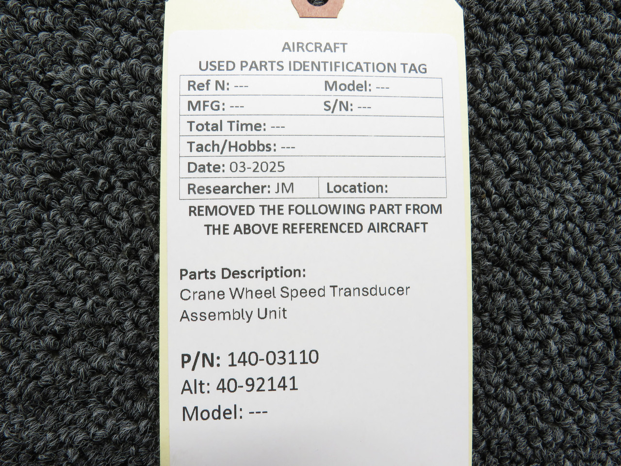 140-03110 (Alt PN: 40-92141) Crane Wheel Speed Transducer Assembly