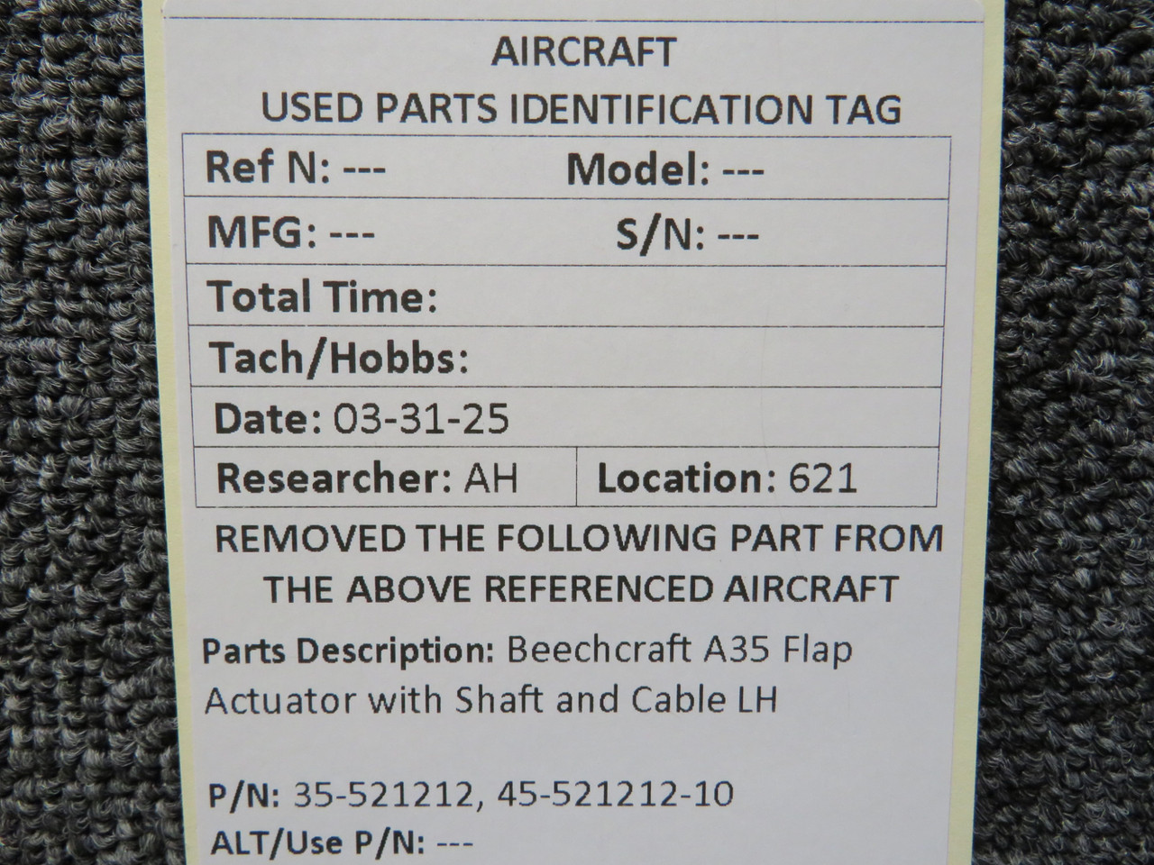 35-521212, 45-521212-10 Beechcraft A35 Flap Actuator with Shaft