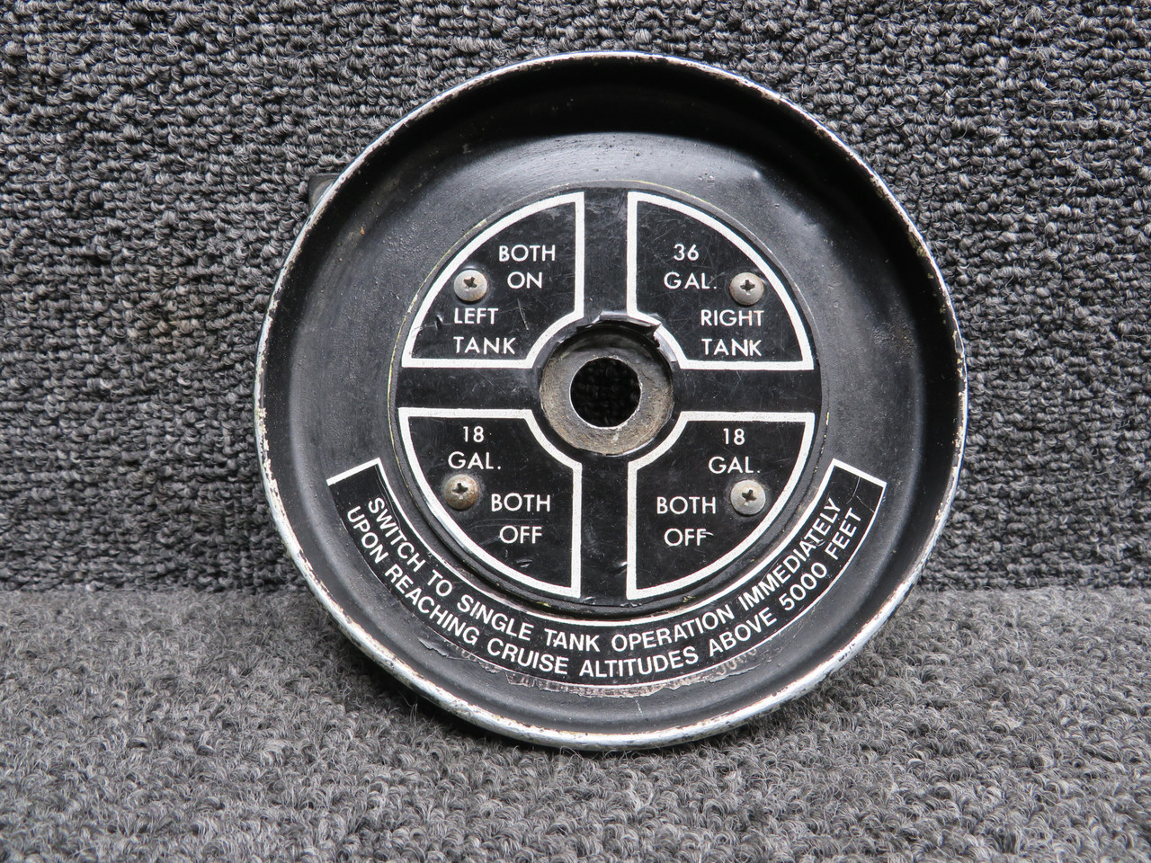 0511198 Cessna 172D Fuel Selector Cup with Plate, Placard, Bracket (Peeling)