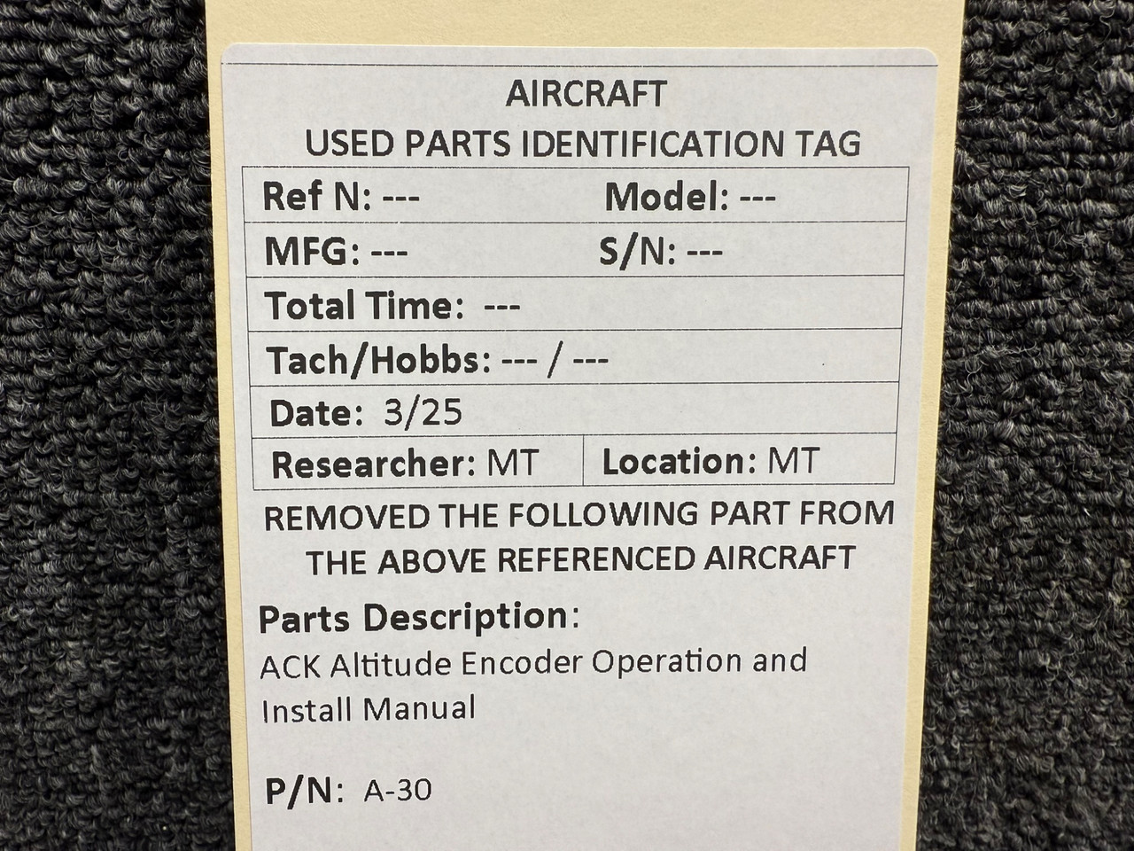 A-30 ACK Technologies Altitude Encoder Operation and Install