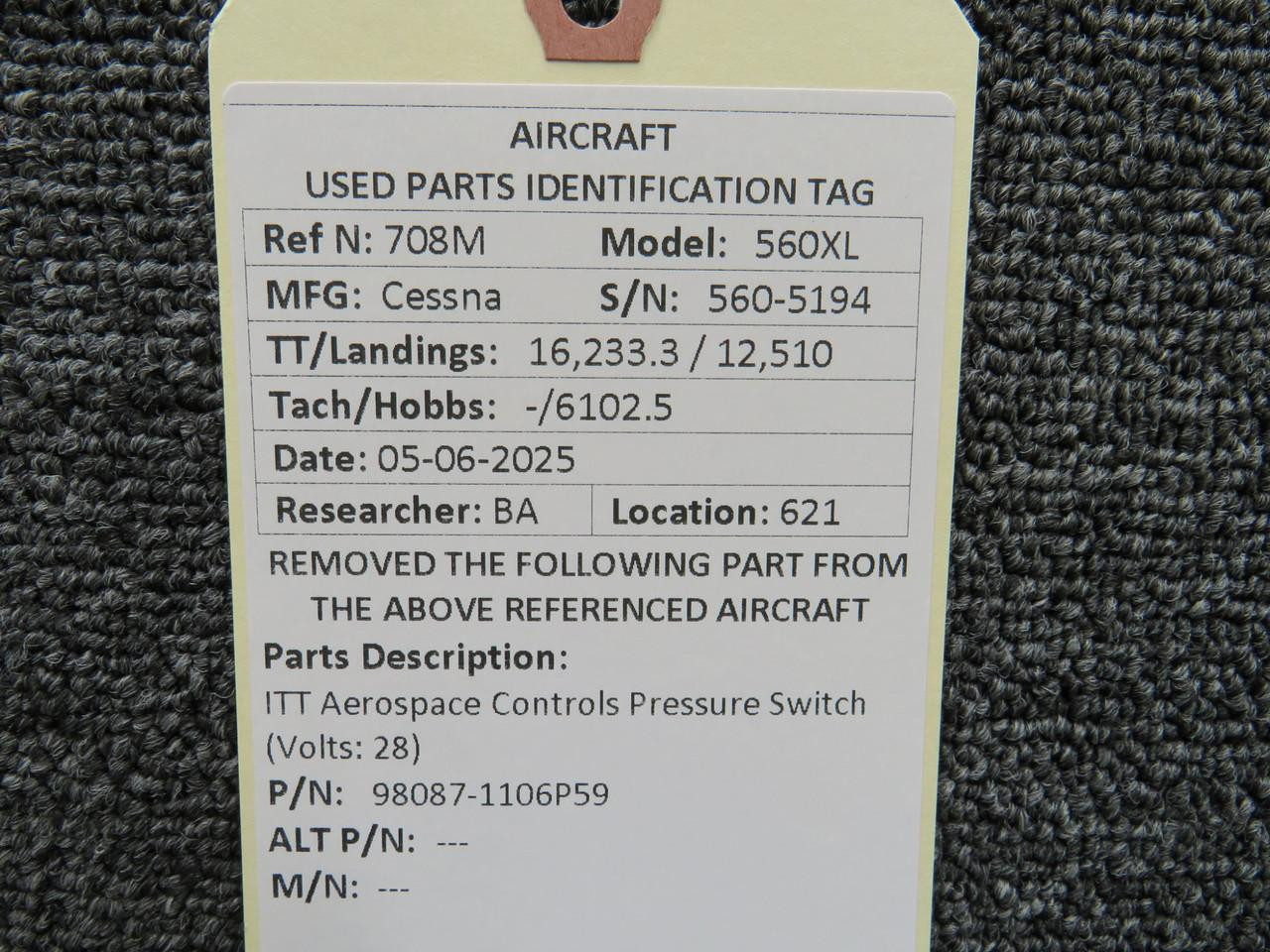 98087-1106P59 ITT Aerospace Controls Pressure Switch (Volts: 28