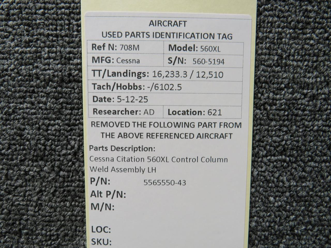 5565550-43 Cessna Citation 560XL Control Column Weld Assembly LH