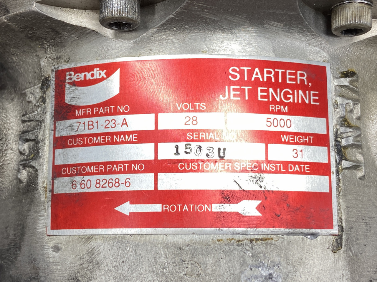 71B1-23-A (Alt: 6608268-6) Bendix Starter Generator Assembly (Core