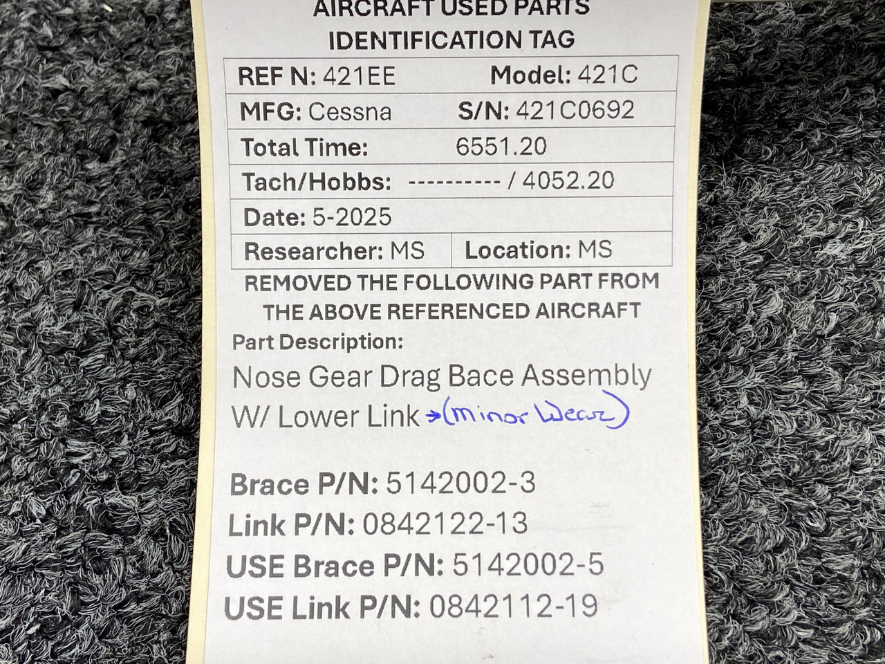 5142002-3, 0842122-13 Cessna 421C Nose Gear Drag Brace Assembly