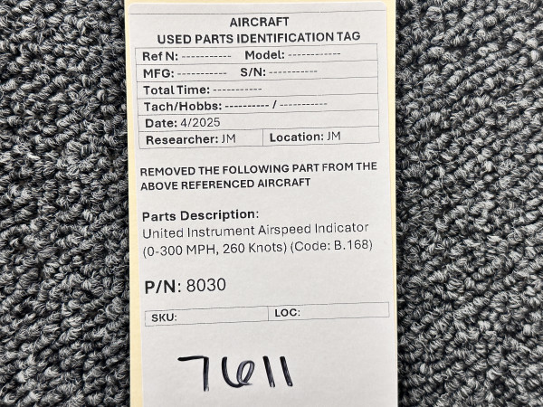 8030 United Instrument Airspeed Indicator (0-300 MPH, 260 Knots