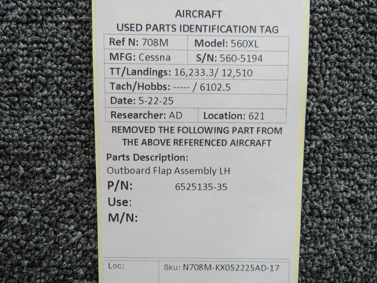 6525135-35 Cessna Citation 560XL Outboard Flap Assembly LH For Sale