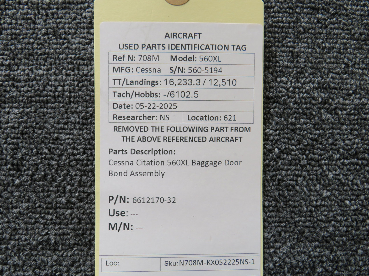6612170-32 Cessna Citation 560XL Baggage Door Bond Assembly For Sale