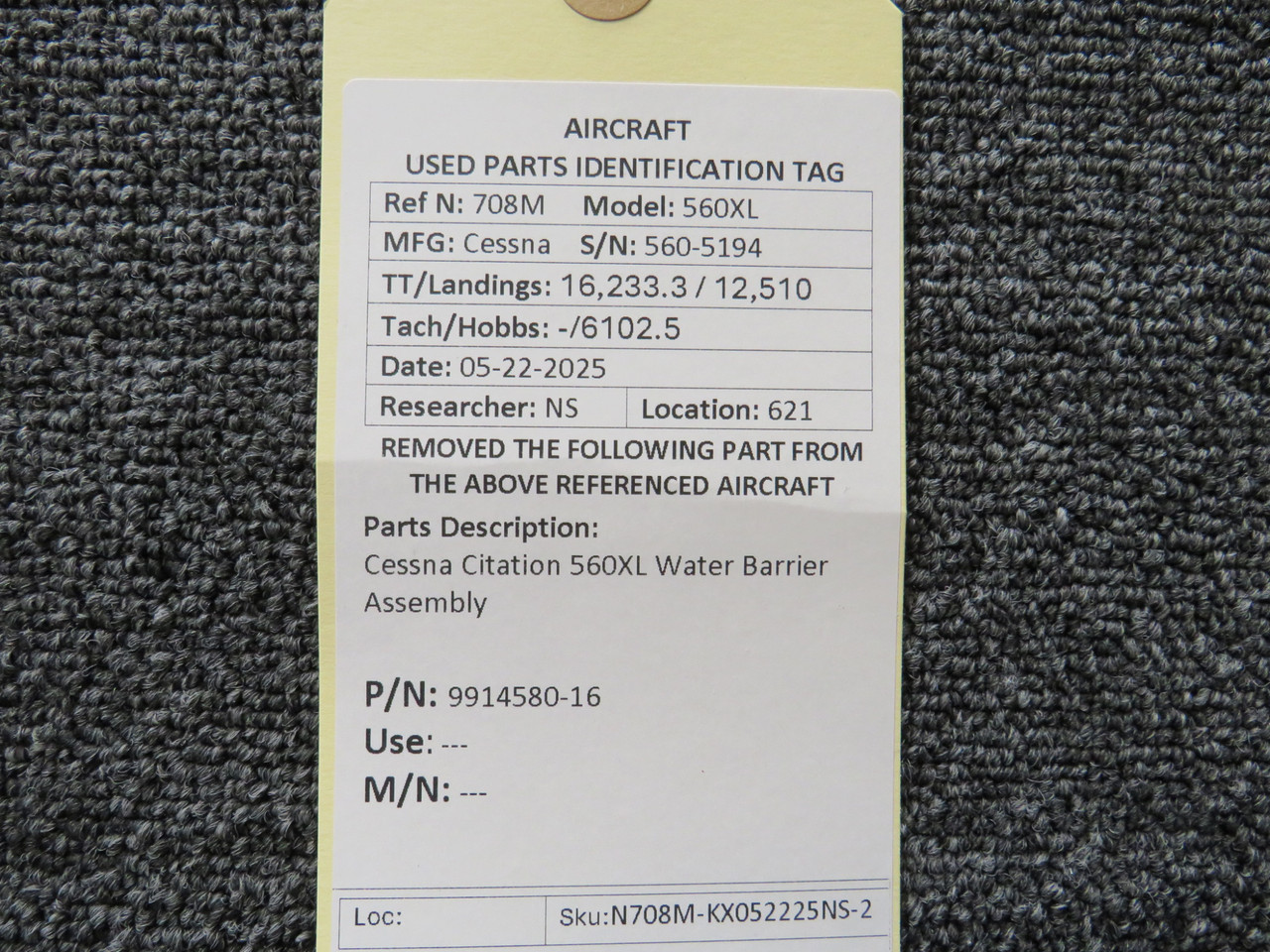 9914580-16 Cessna Citation 560XL Water Barrier Assembly For Sale