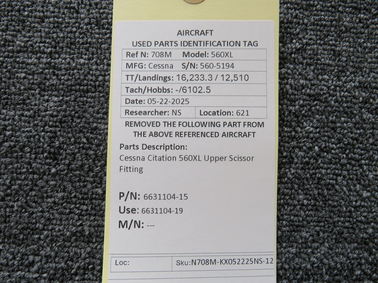 6631104-15 Cessna Citation 560XL Upper Scissor Fitting For Sale