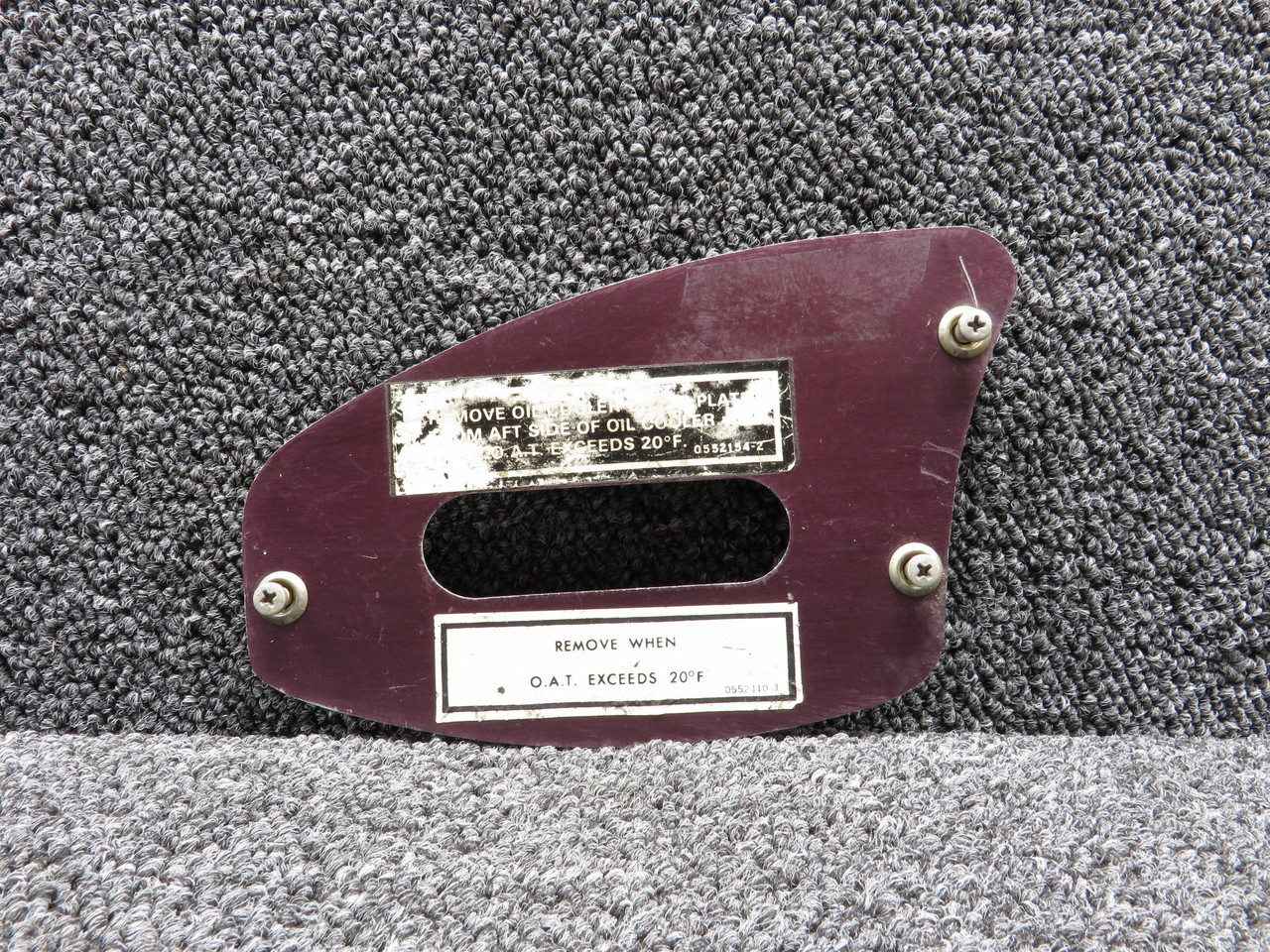 0552110-3 Cessna 172RG Winterization Placard with Mounting