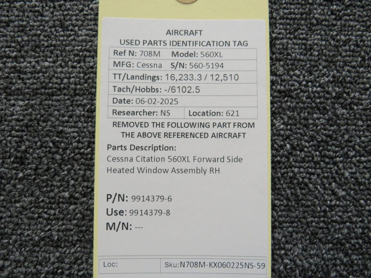 9914379-6 Cessna Citation 560XL Forward Side Heated Window