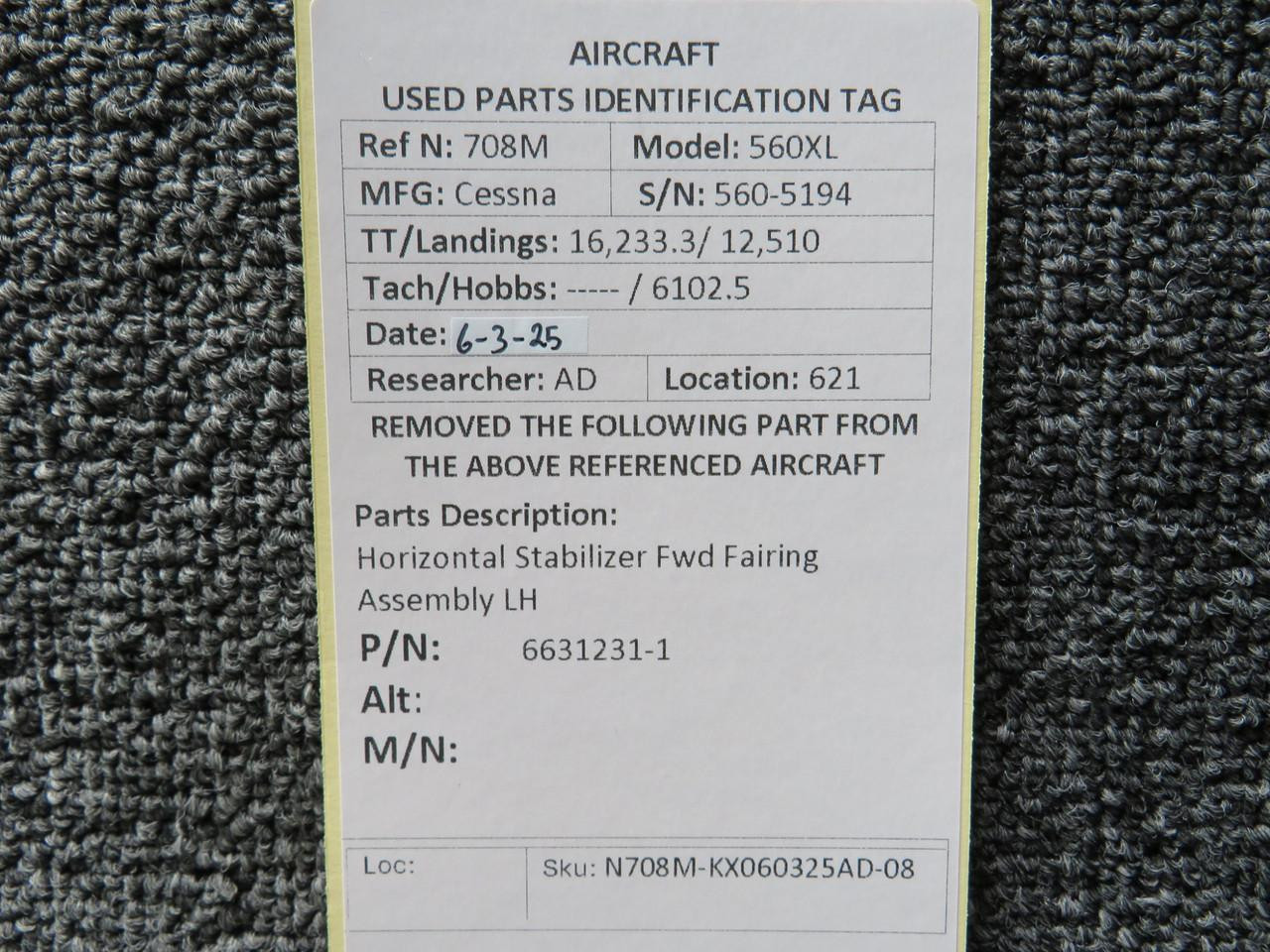 6631231-1 Cessna Citation 560XL Horizontal Stabilizer Fwd Fairing