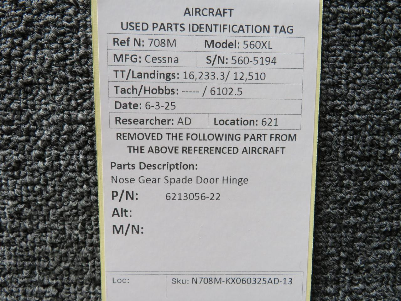 6213056-22 Cessna Citation 560XL Nose Gear Spade Door Hinge For Sale