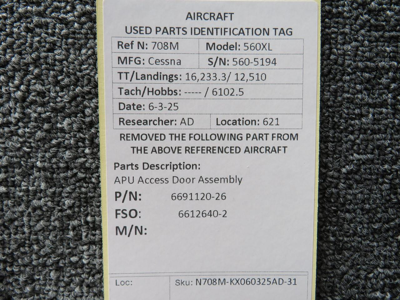 6691120-26 (FSO: 6612640-2) Cessna Citation 560XL APU Access Door