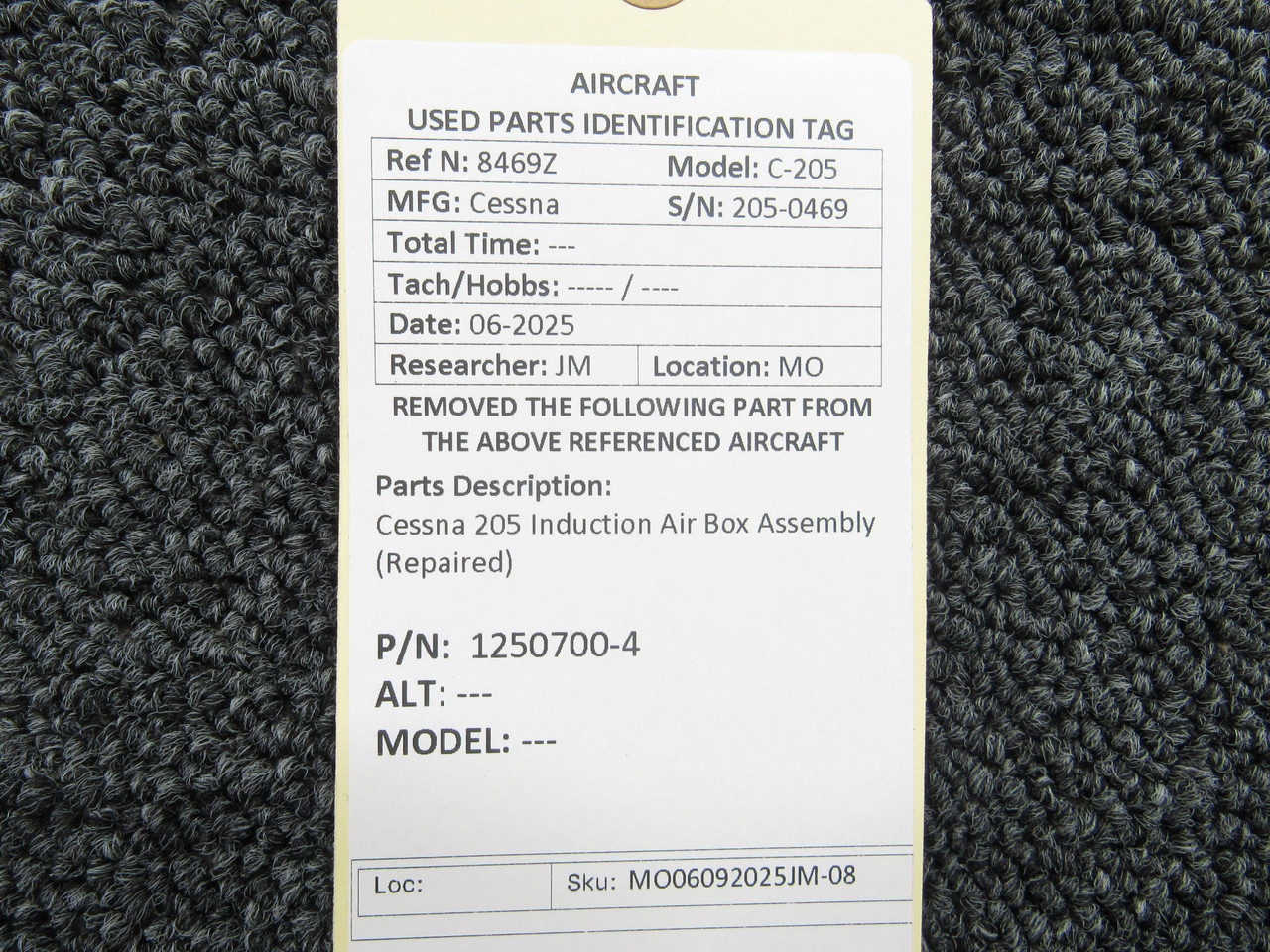 1250700-4 Cessna 205 Induction Air Box, Repaired