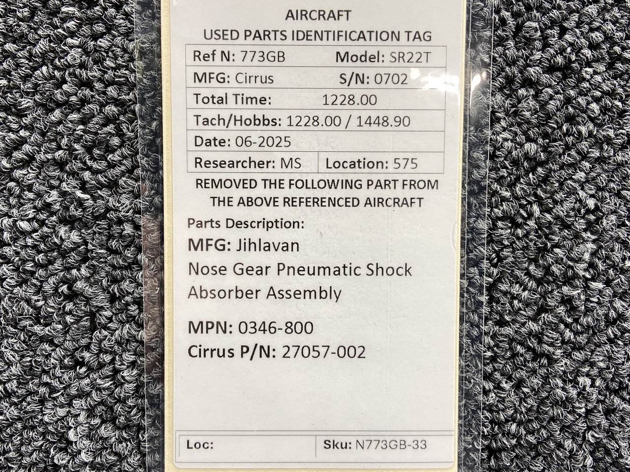 m3436 0346-800 (Alt: 27057-002) Jihlavan Nose Gear Pneumatic Shock