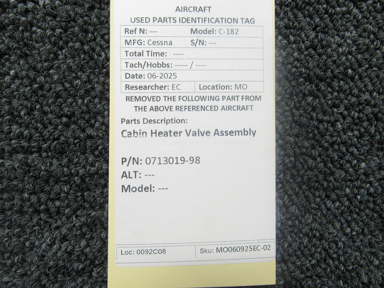 0713019-98 Cessna C-182 Cabin Heater Valve