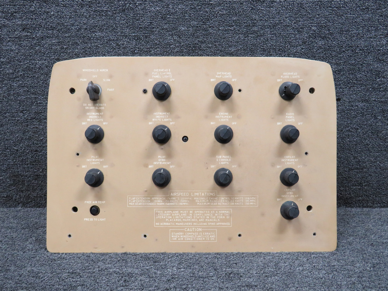 50-364308-607 Beechcraft King Air B90 Overhead Light Control Panel