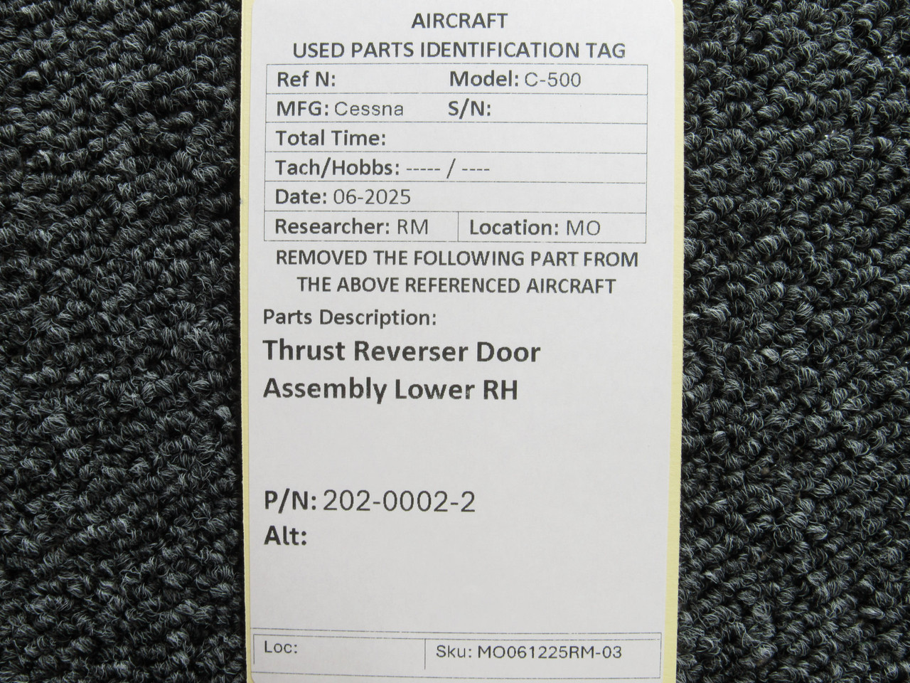 202-0002-2 Cessna C-500 Thrust Reverser Door Assembly Lower Right Hand