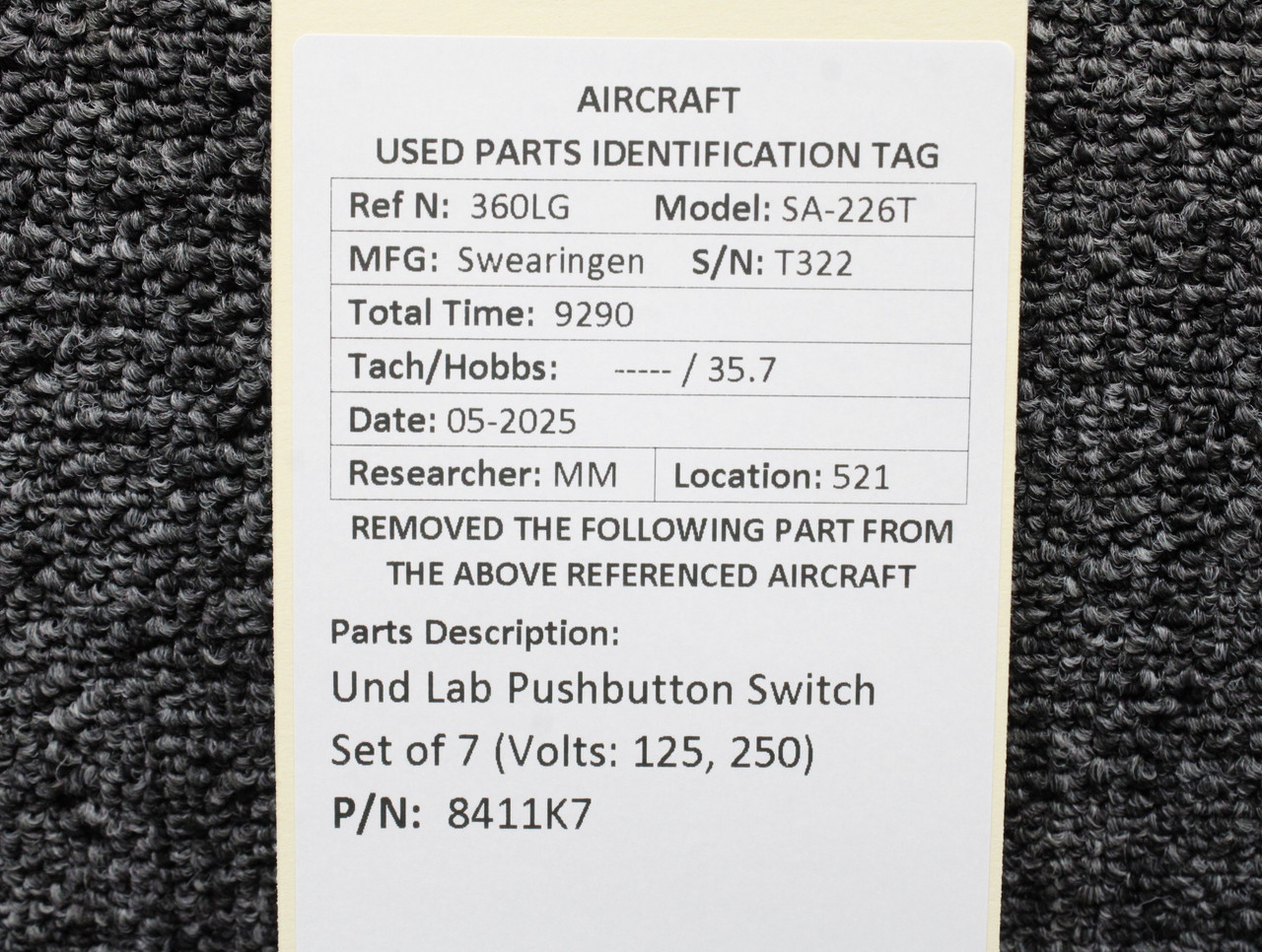 8411K7 Und Lab Set of 7 Pushbutton Switches (Volts: 125, 250)