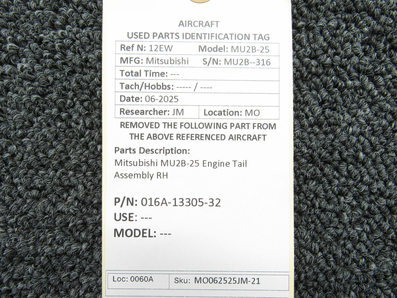 016A-13305-32 Mitsubishi MU2B-25 Engine Tail Assembly RH For Sale