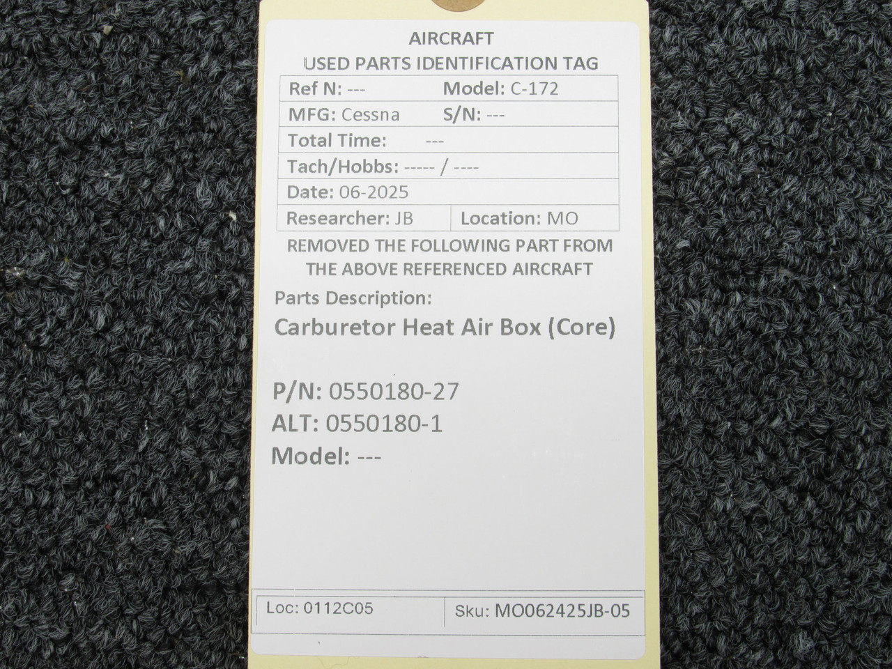 0550180-27 (Alt: 0550180-1) Cessna C-172 Carburetor Heat Air Box