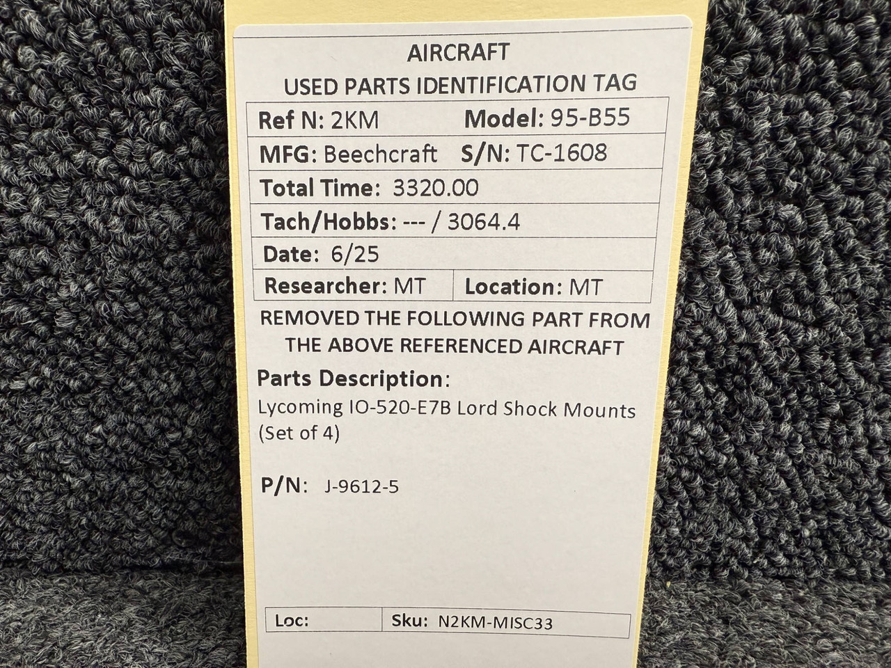 J-9612-5 Lycoming IO-520-E7B Set of 4 Lord Shock Mounts