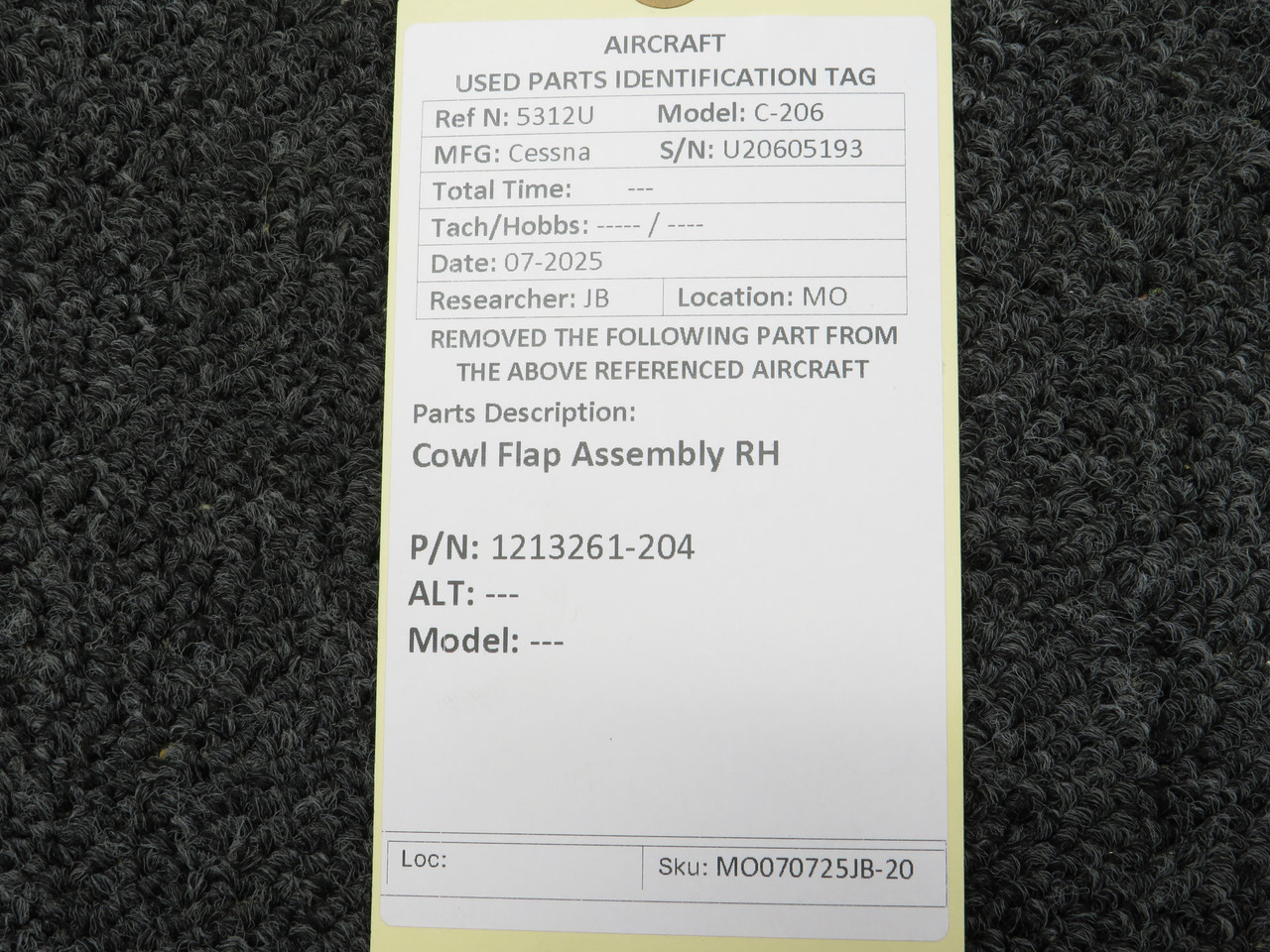 1213261-204 Cessna C-206 Cowl Flap Assembly RH For Sale