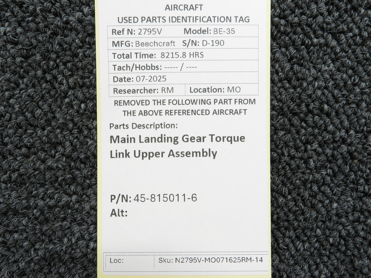 45-815011-6 Beechcraft 35 Bonanza Main Landing Gear Torque Link Upper