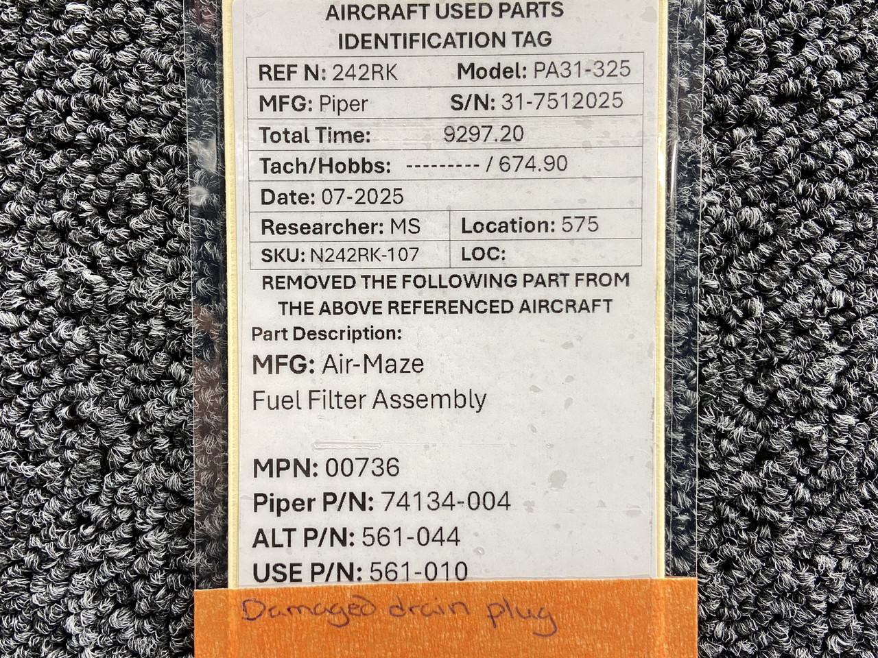 00736 (Alternate: 74134-004) Air-Maze Fuel Filter Assembly