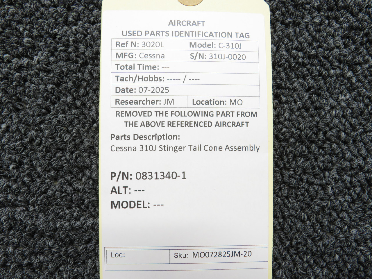 0831340-1 Cessna 310J Stinger Tail Cone Assembly For Sale
